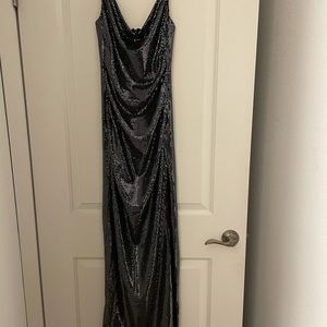 Long silver sparkling dress